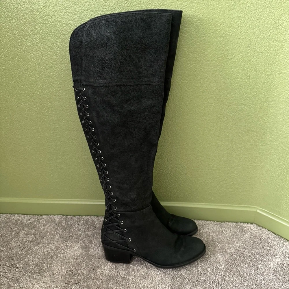 Vince Camuto‎ Black Over Knee Riding Boots Size 7.5 Bolina Pebbeled Leather